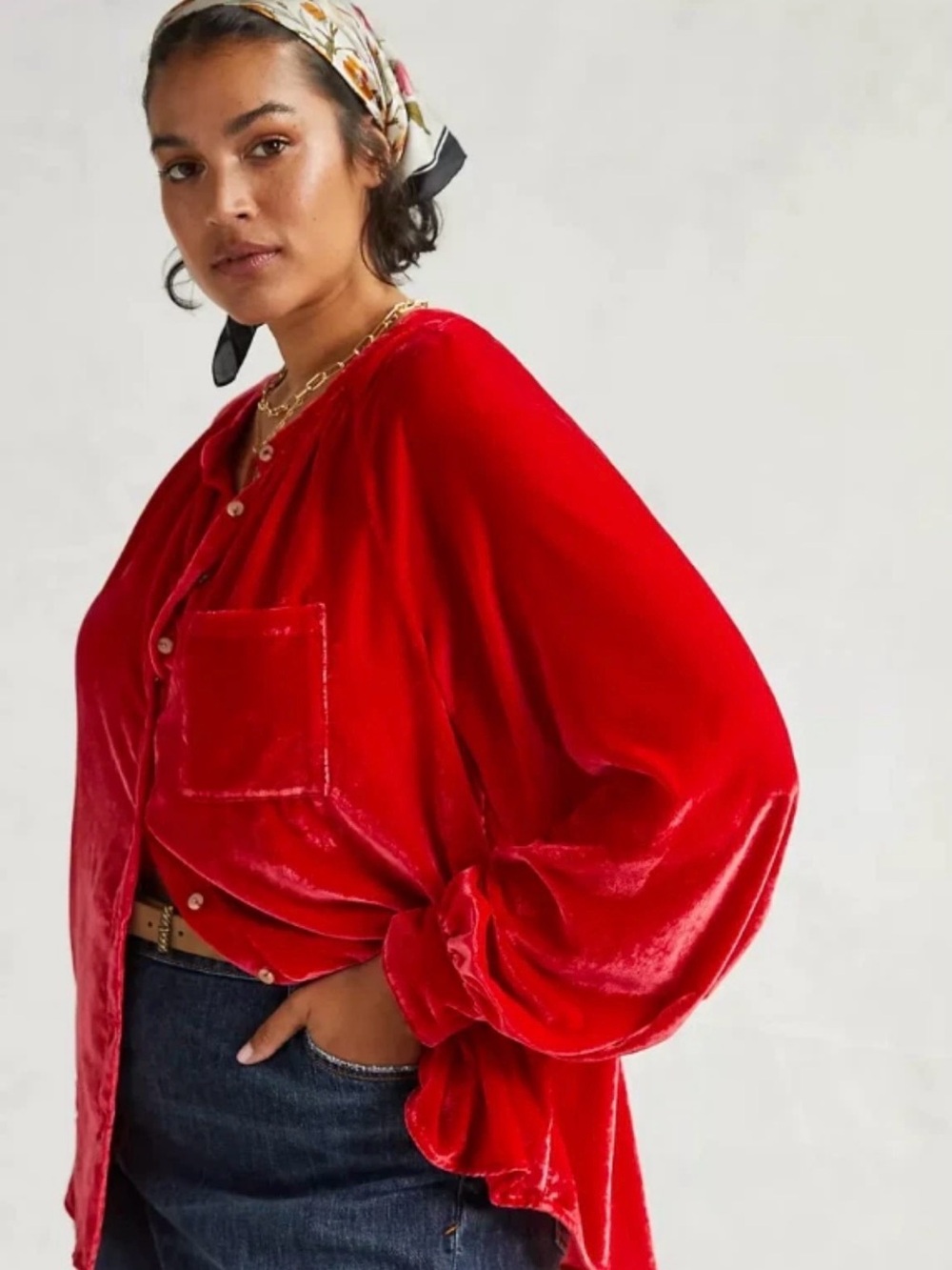 Pilcro Red Velvet Long Sleeve Shirt Large Anthropologie